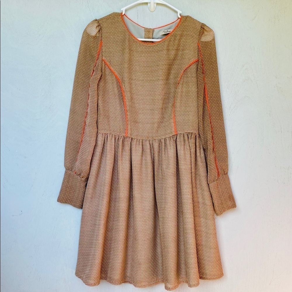 Darling Orange Boho 70s Retro Long Sleeve Dress